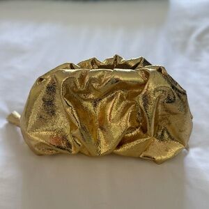 Rebecca Minkoff Ruched Clutch in Metallic Gold.